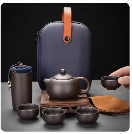 Korean Tea Set - 보라색 점토 여행용 차 세트 야외