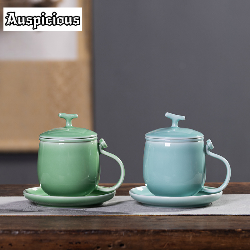 Celadon Ceramic Cup - 400ml 청록색 울강 청자 필터 티