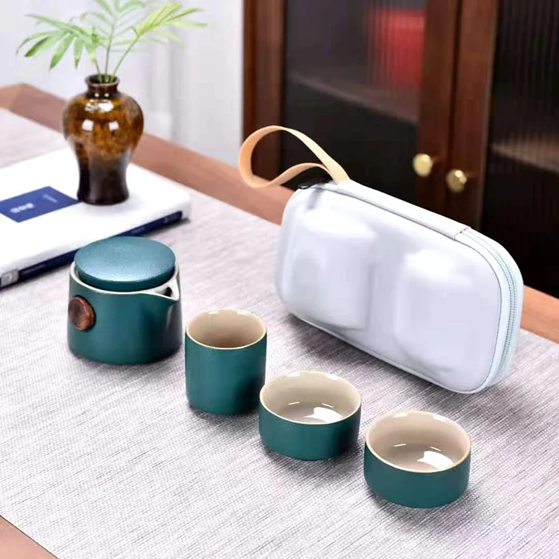 블랙 도자기 야외 여행 차 세트 1 주전자 3 찻잔 컵 - Korean Tea Set 리뷰 및 가격