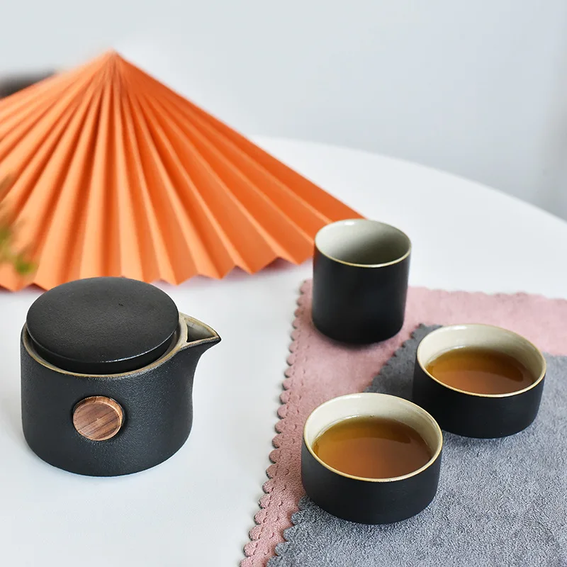 블랙 도자기 야외 여행 차 세트 1 주전자 3 찻잔 컵 - Korean Tea Set 리뷰 및 가격
