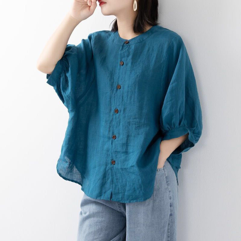 면과 린넨 셔츠 여성용 봄 여름 얇은 단색 랜턴 소매  - Korean Lifestyle 리뷰 및 가격