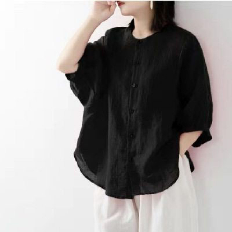 면과 린넨 셔츠 여성용 봄 여름 얇은 단색 랜턴 소매  - Korean Lifestyle 리뷰 및 가격